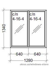 Пластиковое окно двухстворчатое глухое WDS 1280мм*1340мм стеклопакет 24мм (4-16-4)